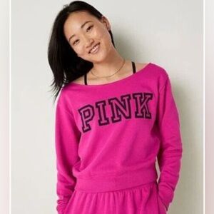 EUC Victoria's Secret PINK Logo Slouchy Cropped Pullover Sweater Size XL